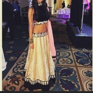 Black & Cream Lehenga with Velvet material and meticulous thread work